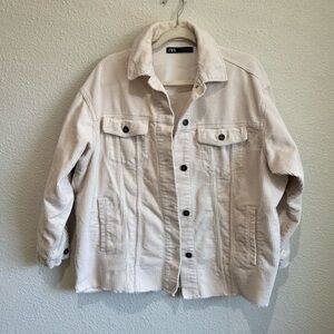 Zara Womens Medium Cream Corduroy Jacket Shacket Cotton Gorpcore Casual Boho